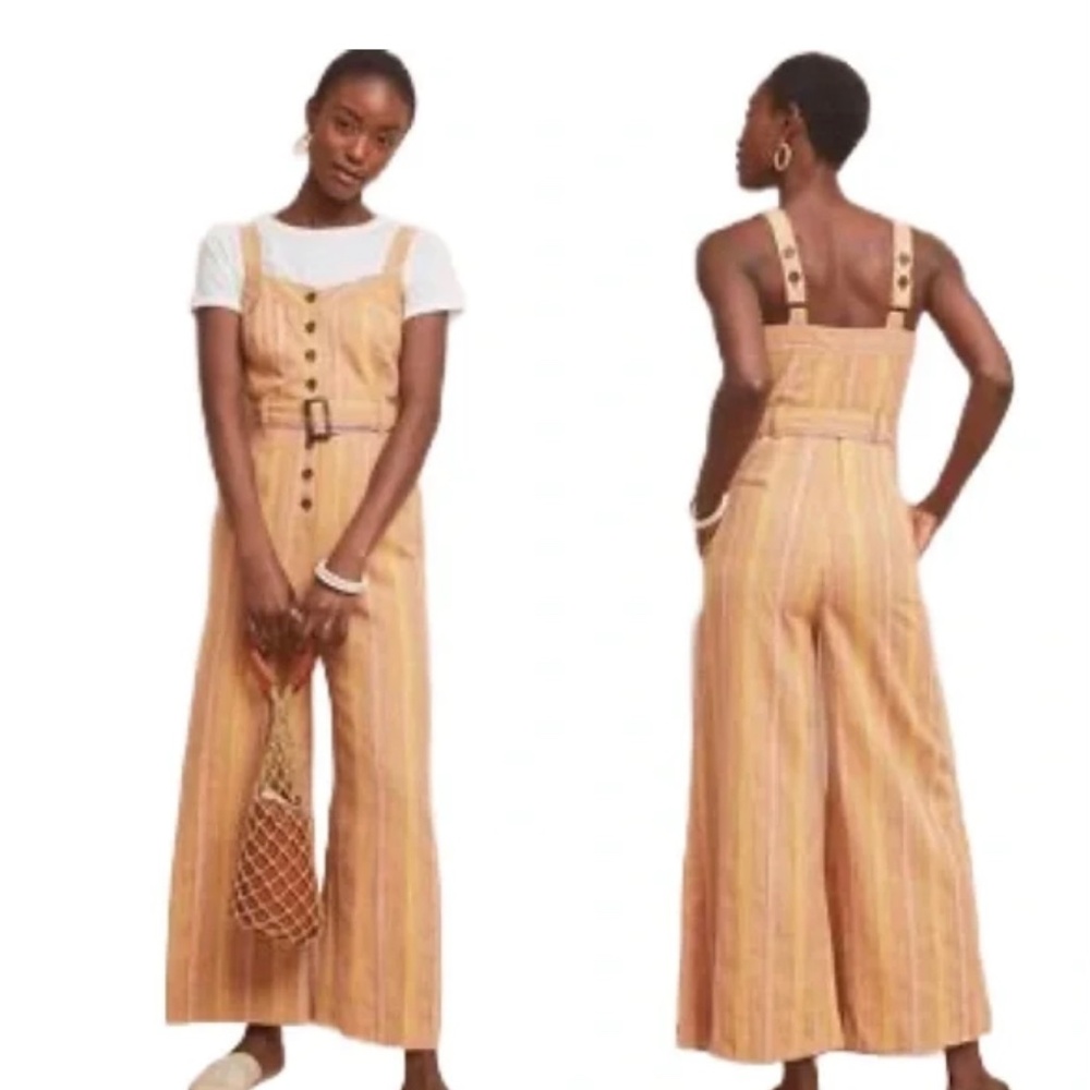 Anthropologie Arlene Striped Jumpsuit autumn tones